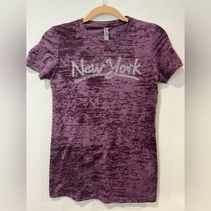 Women’s Purple Tie Dye Shirt ~ New York Rhinestones Logo ~ Size Large